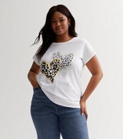 New Look Curves White Heart Animal Print Love Metallic Logo T-Shirt